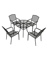 Black 5-Piece Metal Outdoor Patio Dining Set with Round Table with 1.9 in. Umbrella Hole and Dining Chair