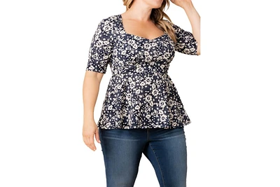 Kiyonna Plus Posh Peplum Top with Sweetheart Neckline