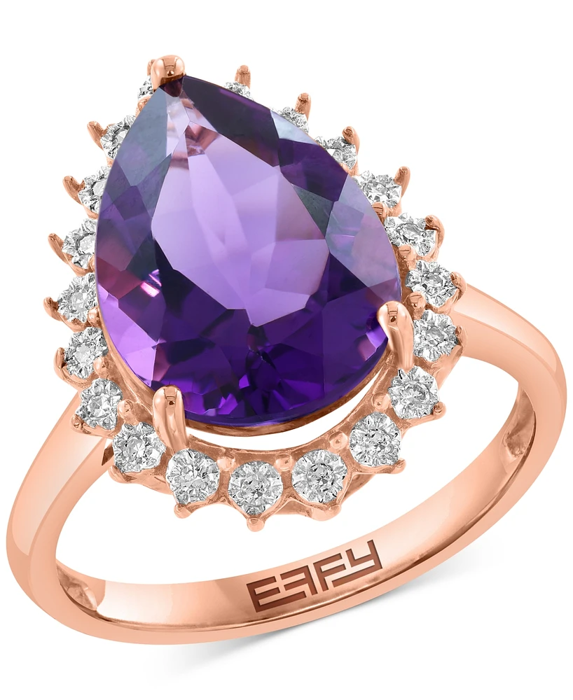 Effy Collection Diamond (1/10 ct. t.w.) & Amethyst (5-1/3 ct. t.w.) Ring in 14k Rose Gold