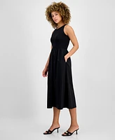 Anne Klein Women's Sleeveless Mixed-Media Midi Dress