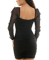 City Studios Juniors' Sheer-Sleeve Ruched Bodycon Dress