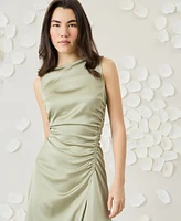 Luxely Women's Ruched Asymmetrical Midi Dress