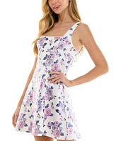 City Studios Juniors' Floral Print Sleeveless Fit & Flare Mini Dress