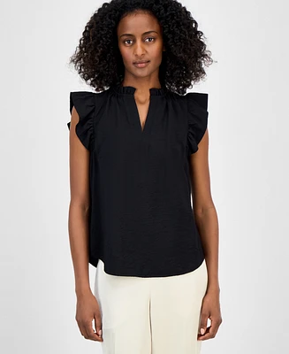 Anne Klein Women's Sleeveless Textured Ruffle Blouse
