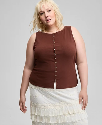 And Now This Trendy Plus Size Button-Front Tank Top, Exclusively at Macy's