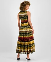 Anne Klein Women's Printed Smocked Sleeveless Maxi Dress