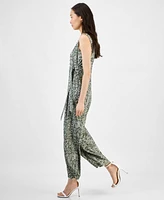 Anne Klein Women's Printed Faux-Wrap Sleeveless Wide-Leg Jumpsuit