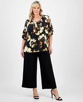 Anne Klein Plus Printed Pleated-Sleeve Blouse
