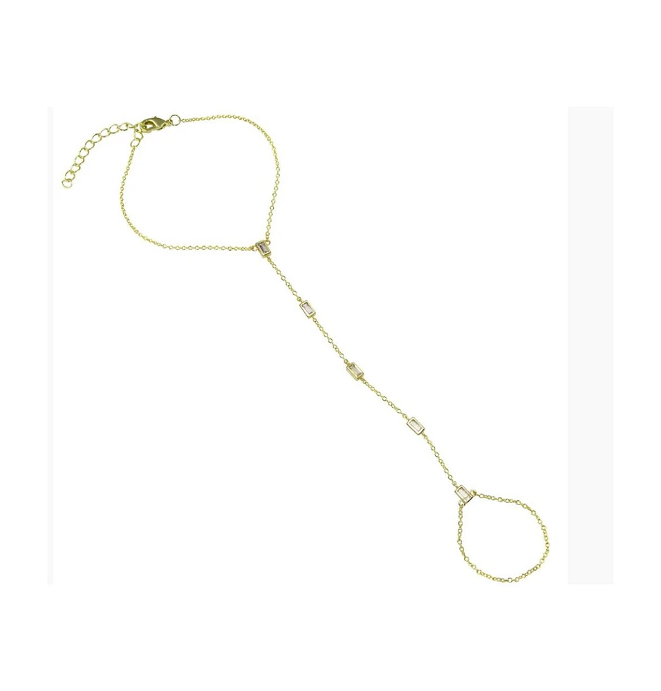 Hand Chain Yellow Gold Tone Baguette Cubic ZIrconia Accents