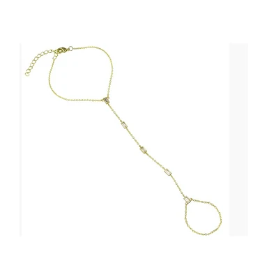 Hand Chain Yellow Gold Tone Baguette Cubic ZIrconia Accents