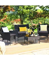 8PCS Patio Rattan Furniture Set Cushioned Sofa Coffee Table Backyard