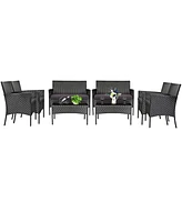 8PCS Patio Rattan Furniture Set Cushioned Sofa Coffee Table Backyard