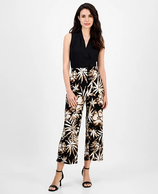 Ak Anne Klein Petite Floral-Print Cropped Pull-On Pants