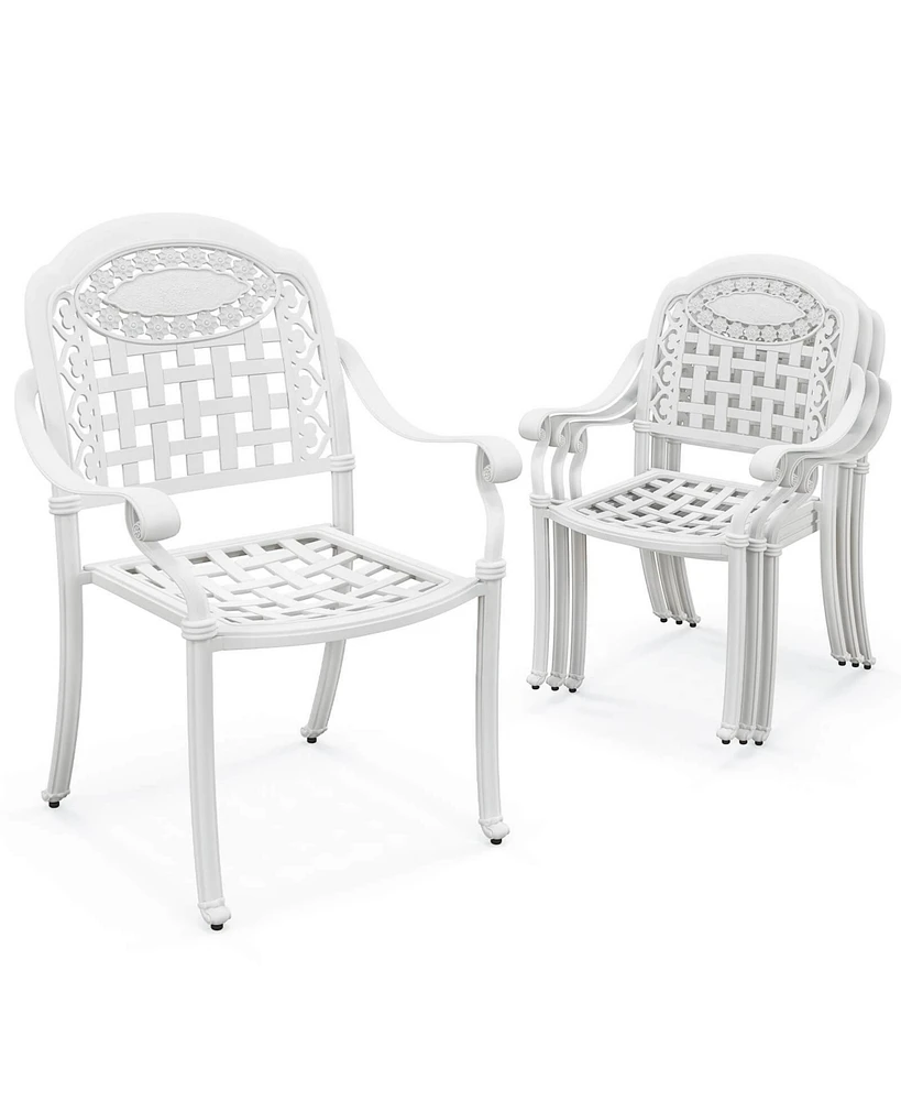 4pcs Patio Cast Aluminum Armrest Chairs Dining Stackable Outdoor Brown
