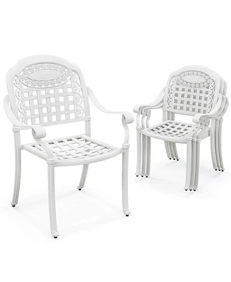 4pcs Patio Cast Aluminum Armrest Chairs Dining Stackable Outdoor Brown