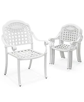 4pcs Patio Cast Aluminum Armrest Chairs Dining Stackable Outdoor Brown