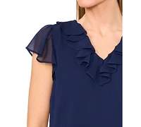 CeCe Women's Ruffle V-Neck Flutter Sleeve Top