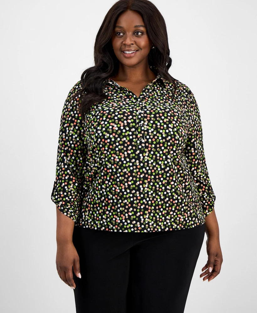 Ak Anne Klein Plus Printed Roll-Tab Shirt