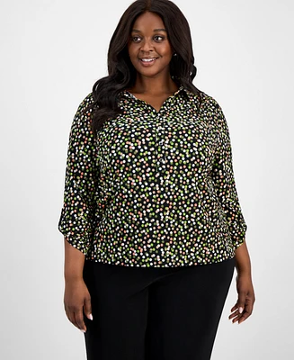 Ak Anne Klein Plus Printed Roll-Tab Shirt