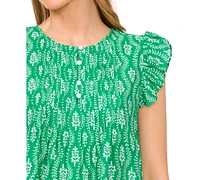 CeCe Women's Floral Button-Front Ruffle-Sleeve Blouse