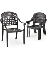 4pcs Patio Cast Aluminum Armrest Chairs Dining Stackable Outdoor Brown