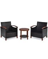 Gymax 3PCS Outdoor Patio Rattan Conversation Set Outdoor Furniture Set w/ Cushion
