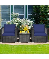 Gymax 3 Piece Rattan Outdoor Patio Conversation Furniture Set w/ Cushions