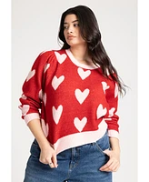 Eloquii Plus Size Heart Intarsia Cropped Sweater
