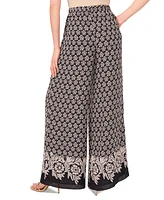 CeCe Women's Printed Tie-Waist High-Rise Flowy Pants