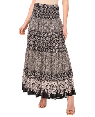 CeCe Women's Printed Tiered Smock-Waist Maxi Skirt