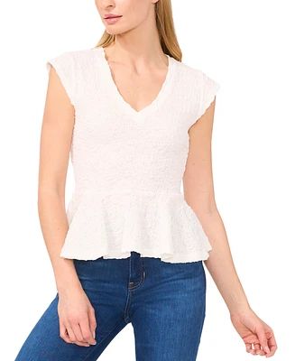 CeCe Women's V-Neck Puckered Knit Peplum Top
