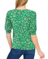 CeCe Women's Crewneck Shirred-Elbow-Sleeve Top
