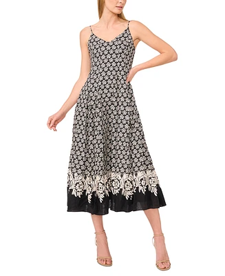 CeCe Women's Printed Sleeveless A-Line Midi Dress