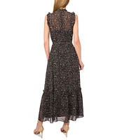 CeCe Women's Printed Ruffled Tie-Waist Maxi Dress