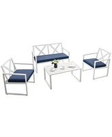 Gymax 4 Piece Outdoor Conversation Set Patio Furniture Set Metal Frame w/ Cushions