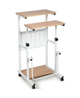 Height Adjustable Mobile Computer Stand-Up Desk with 2 Modes