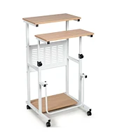 Height Adjustable Mobile Computer Stand-Up Desk with 2 Modes
