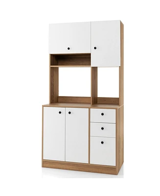 71 Inch Kitchen Pantry with 3 Storage Cabinet and 3 Deep Drawers