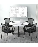 2 Pieces Office Guest Chairs on Wheels with Metal Frame and Armrests