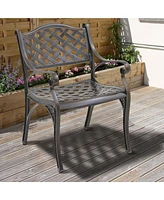 2 Pcs Outdoor Dining Chairs Cast Aluminium Patio Chair Set of Bistro Chairs, Bronze