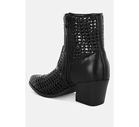 Artisole Woven Pleather Block Heel Boots