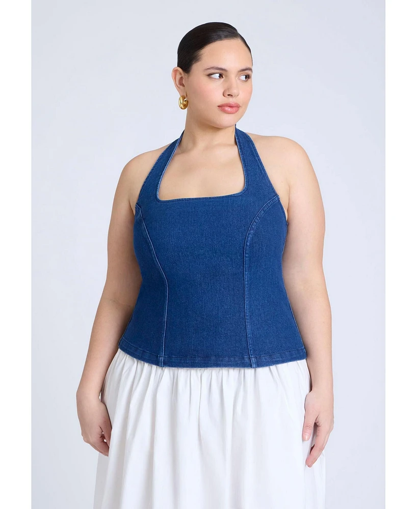 Eloquii Plus Comfort Stretch Denim Halter Top