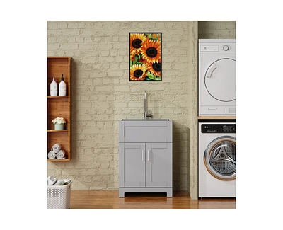 Casainc 24" Bathroom Sink Vanity Laundry Utility Gray Cabinet w/ Stainless Steel Sink Combo