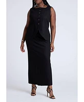 Eloquii Plus Square Neck Scoop Hem Linen Blend Vest