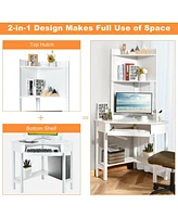 Corner Computer Desk with Hutch and Storage Shelves