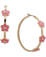 Karl Lagerfeld Paris Gold-Tone Enamel & Crystal Flower Medium Hoop Earrings, 1.6"