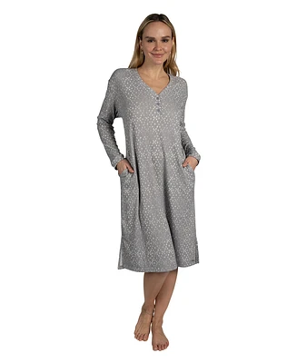 Tahari Women's Long Sleeve Fleece Henley Nightshirt Lounger