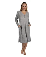 Tahari Women's Long Sleeve Fleece Henley Nightshirt Lounger