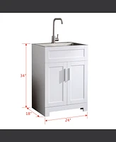 Casainc 24" White Paint Free Laundry Tub Cabinet w/ Stainless Steel Combo