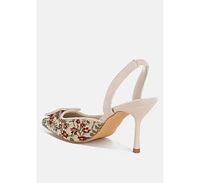 Miraya Embroidered Buckle Detail Stiletto Heels
